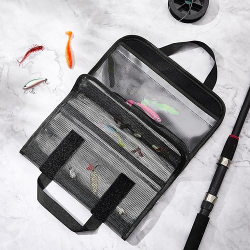 2 Pack 5 Pocket Lure Bag 24.8" x 11.4" Fishing Big Bait Bag Trolling Roll up Tackle Wrap Storage Organizer with Clear PVC Protective Cover for Lures, Bait, Terminal Tackle - size: 24.8" X 11.4"