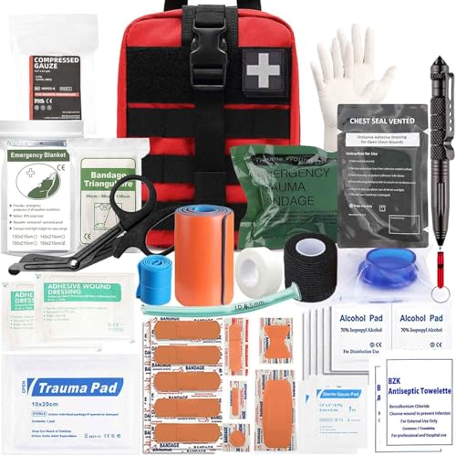 Ifak Trauma Kit, 74 Piece Upgrade Tactical First Aid Supplies, Molle Ifak Pouch Rip Away Refill Supplies for Survival Camping Hiking Travel - color: Red