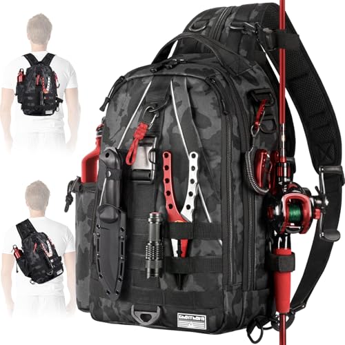 Ghosthorn Fishing Backpack Waterproof Tackle Bag Sling Bag Gift - color: Black Camouflage, size: Standard