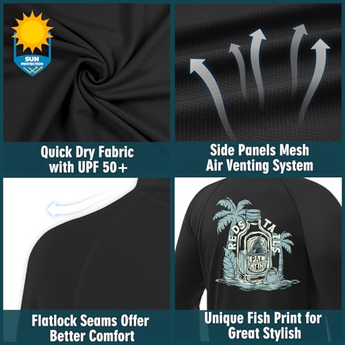 Palmyth Fishing Hoodie for Men Long Sleeve Sun Protection UV UPF 50+ Shirts - color: Black / Redfishtail, size: Large