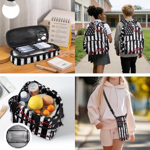 Backpack for Kids Boys 4 PCS School Bookbag with Lunch Box Pencil Pouch and Water Bottle Sleeve Pouch Set Lightweight Preschool Custom Baseball Print - color: Custom Baseball Print