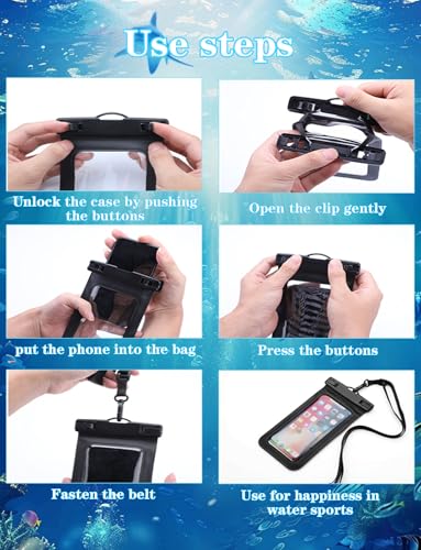 Famoby 3 Pack Black Waterproof Phone Pouch, Phone Waterproof Case,Cell Phone Dry Bag,Protection Level: IP68,Beach Cruise for iPhone,Samsung,and More,Lanyard Included,(Fits Up to 8.3"),Black - color: A,Black 3 Pack