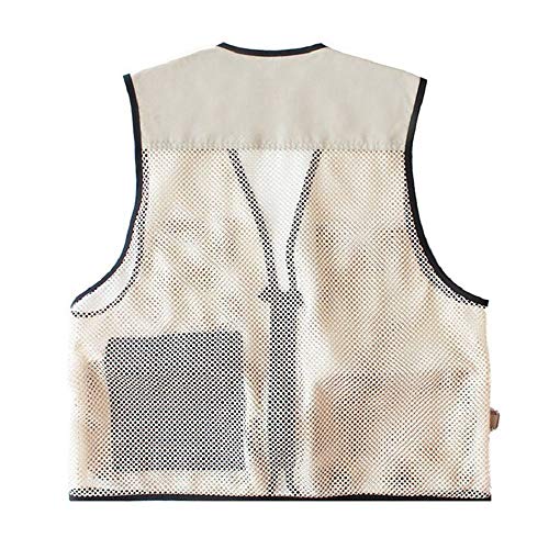 Foldable Outdoor Fishing Camping Travel Mesh Vest, Multi-Pockets Photography Lightweight Vests - color: Beige, size: XX-Large