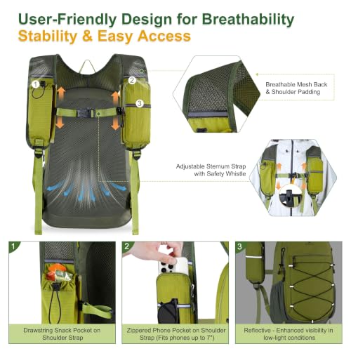 BECOJADDE Hiking Backpack 15L Small Backpack Packable Day pack Water Resistant Lightweight Travel Backpack for Women Men with Shoulder Strap Pockets for Hiking Camping Outdoor, Green - color: Green, size: 15L