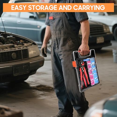 Kuject Crimping Tool Kit with 340 PCS Heat Shrink Connectors | AWG 22-10, Portable All-in-One Case, Ratchet Crimper, Self-Adjusting Wire Stripper , Butt, Ring, Female & Male Connectors