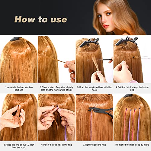 EHDIS Hair Extension Beading Tool Kit 600PCS Micro Silicone Lined Beads Stainless Steel Hair Extensions Micro link Bead Closer and Remover Pliers set, Beads Hair Pulling Hook & Micro Ring Loop Tool - color: Black with beads