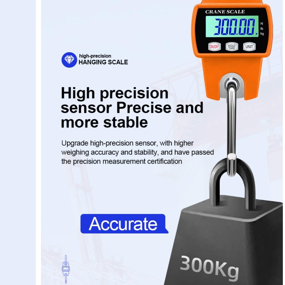 High Precision Hanging Scale,660lb Capacity,Handheld with Hooks, Heavy Duty,Backlit Large LCD Display,Hanging Scale for Deer(Black)