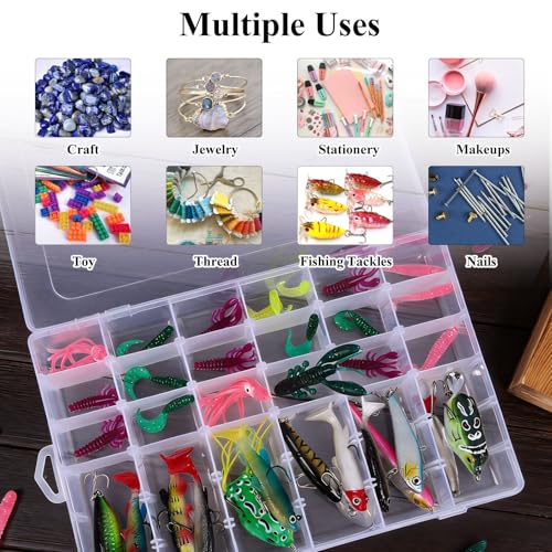 OUTUXED 8 Pack 36 Grids Clear Plastic Storage Boxes with Adjustable Dividers, Beads Storage Containers, Jewelry and DIY Crafts Organization, Screw & Hardware Sorting with 10 Label Stickers - color: 8 Pack
