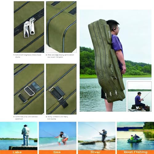 3 Layers Fishing Pole Bag,Portable 3 Layers Oxford Folding Rod Carry Case,Fishing Reel Tackle Storage Bag Case - color: Green, size: 120cm/47.2in