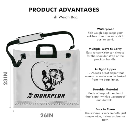 MORXPLOR Fish Bag Heavy Duty Tournament Fishing Weigh in Bag 26x23 19x34 inches - color: 23inch light grey with mesh bag