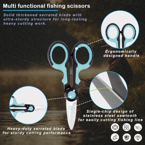 Selake 7 PCS Complete Fishing Tools Set, Fish Lip Gripper with Scale, Fishing Pliers, Hook Remover, Line Cutter & Scissors, Corrosion Resistant for Saltwater Freshwater Kayak Ice Fishing - color: Blue