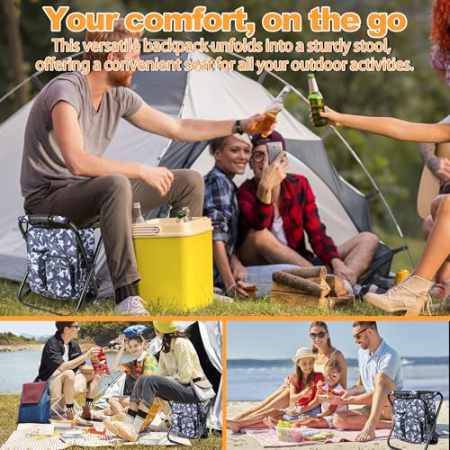Kikerike Backpack Stool Cooler Chair Heavy Duty 300 LBS Max Load Portable Lightweight Stool Backpack Folding Fishing Cooler Seat for Camping Hunting Fishing - Arctic Camo - color: Arctic Camo