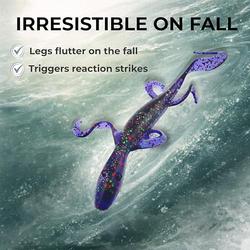 Wild Lizard Soft Plastic Lure, 5.5 Inch Scented Creature Bait for Bass Fishing, Active Legs & Tail, Dense Salt Body for Natural Sink, Ideal for Texas & Carolina Rig, 10-Pack - color: Pumpkin Brown