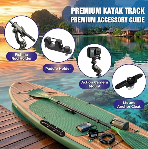 6-Pack Kayak Track Mount Accessories Kit -Universal Rail System for Kayak Fishing Accessories- Heavy-Duty Kayak Accessories Track Mount Rod Holder, Fish Finders & Cameras (Black) - color: Black