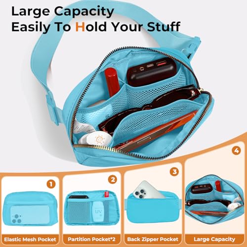 Belt Bag Zipper Fanny Pack Crossbody Bags for Women,Fashion Nylon Waist Packs, Water Repellent Two Way wear with Adjustable Strap Gifts for Teenage Girls Women Men (lake blue) - color: lake blue