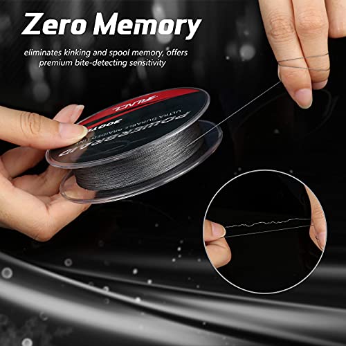 RUNCL PowerBraid Fishing Line 4/8/9 Strands, Braided Fishing Line 300/500/1000Yds - Seamless Weaving Tech, Enhanced Coating Tech, Zero Stretch, High Sensitivity, Smaller Diameter - Braid Line 15-115LB - color: Gray, size: 20LB-300yds(8 Strands)