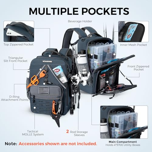 KastKing KarryAll KastMate Fishing Tackle Backpack,Water-Resistant Tackle Bag With 2 Rod Holders,Fishing Gear and Equipment With Large Gear Storage,Dark Gray - color: E: Dark Gray
