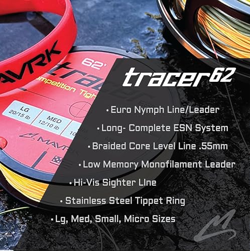 MAVRK USA Fly Fishing Line | Euro Nymph & Floating Lines | Level ESN Mono & Weight Forward Designs | High Visibility, Low Stretch, Freshwater Trout - color: Tracer 62, size: Small