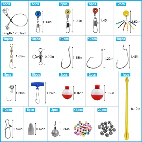 175pcs Fishing Tackle Box Kit Hooks Bobbers Sinkers Swivel Snaps Freshwater Saltwater Starter Set for Bass Trout Catfish Beginner Fishing Gift