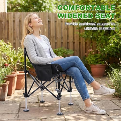 Folding Fishing Chair with Complete Accessories, Portable Camping Chair for Outdoor Fishing, 220LBS Load-Bearing, Non-Slip All-Terrain Design with Storage Bags, Carbon Steel Fishing Chair - color: Black