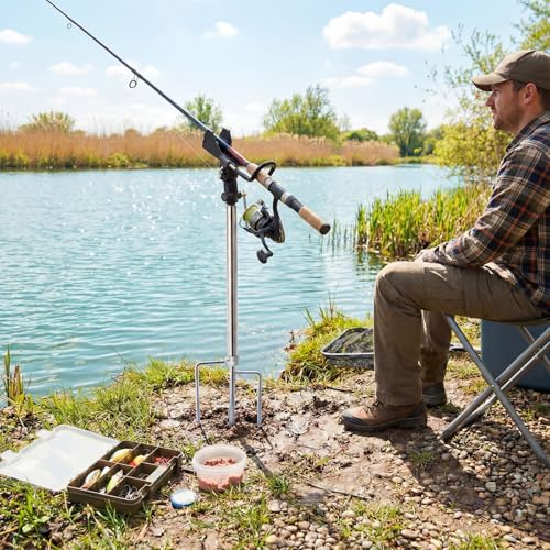 Lounsweer 4 Pcs Fishing Rod Holders 360 ° Adjustable Fishing Pole Holders Multifunctional Stainless Steel Ground Fish Rod Pole Brackets for Detachable Fish Equipment Lakes Rivers Gifts Men - color: Black