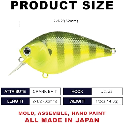 LUCKY CRAFT Fat CB BDS2 Fishing Lure, 2.5" Floating Squarebill Crankbait, 2–3 ft Depth, Freshwater Trout and Bass Lures, Bass Fishing Gear and Tournament Hard Bait - color: 184 Sexy Chartreuse Pearch