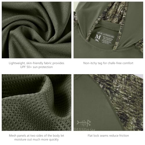 BASSDASH Men’s UPF 50 Performance Fishing Shirt Cooling Hoodie Camo Long Sleeve FS17M - color: Olive Green/Moss Wood, size: 3X-Large