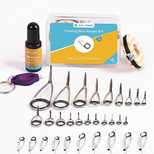 OJYDOIIIY Fishing Rod Eyelet Repair Kit Complete, Emergency Quick-Fix Fishing Pole Eyes Replacement Kit with Stainless Steel Guides for Spinning/Casting Rod - color: Spinning+Tips