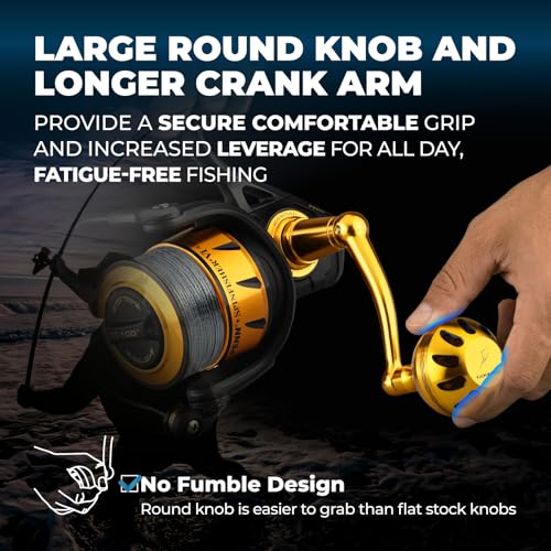 GOMEXUS Power Handle for Penn Spinfisher VI VII Slammer III IV Reel Crank (Make Sure Your Reel Model, Not for All Spinfisher Long Cast/V)-Please Pay Attention to The Adaptation Table - color: Gold, style: For Slammer/Spinfisher 7500-8500 Thread