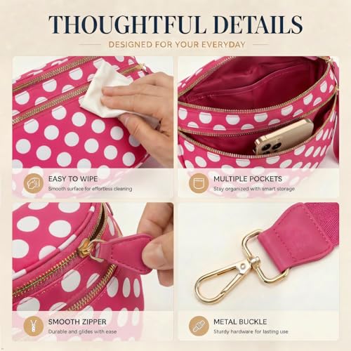 Womens Crossbody Bag, Spacious Nylon Bum Bag Trendy Shoulder Purse with Adjustable Strap Zipped Travel Essentials - color: 52a-red