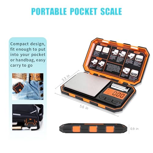 Fuzion Digital Pocket Scale, 200g x 0.01g, 6 Units Conversion Mini Scale with LCD Display, Tare Function for Food, Jewelry, Medicine, Coffee (Battery Included) - color: Orange, size: 200/0.01g