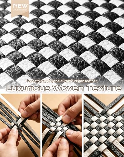 Trendy Woven Checkered Crossbody Bum Bag for Women，PU Leather Checkered Purse Fanny Packs Belt Bag (Woven Bum Bag - Black) - color: Woven Bum Bag - Black