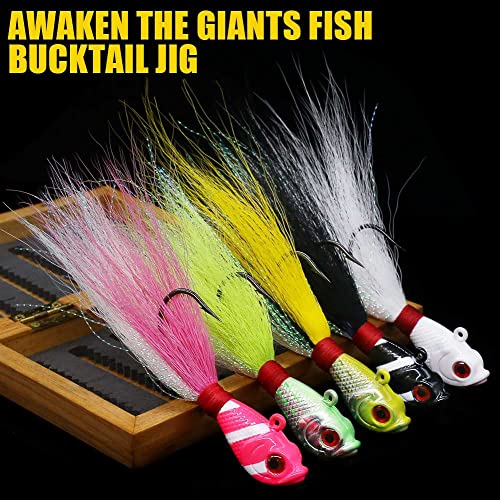 Bucktail-Jigs-Saltwater-Hair-Jigs-Head -Fishing-Lures-Assorted Kit - color: Assortment 5 Pack（5 colors）, size: 1-1/2 oz（42g）