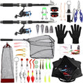MiniInflat Telescopic Fishing Rod and Reel Combo, 6.89ft 2pcs Collapsible Rod with Plier Lip Gripper Lures Carrier Bag Pre-Loaded Spinning Reel Saltwater Freshwater Fishing Pole Kit - color: Black