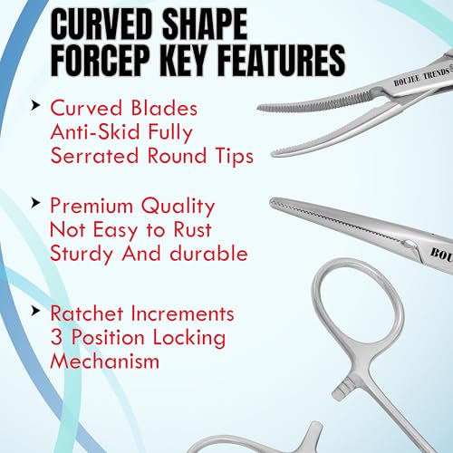 Hemostat Crile Forceps 5.5" Versatile Fishing Pliers Forceps, Stainless Steel, Piercing Tweezer Serrated Long Serrated Jaws, Locking Mechanism, and Lightweight Design (1,Curved) - size: 1,Curved