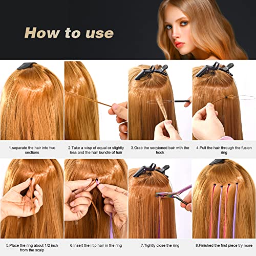 EHDIS Hair Extension Beading Tool Kit Stainless Steel Hair Extensions Micro link Bead Closer and Remover Pliers set, Beads Hair Pulling Hook & Micro Ring Loop Tool Set - color: Multi
