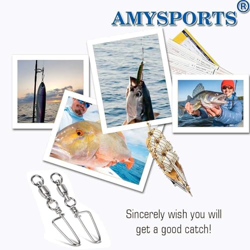 AMYSPORTS High Strength Fishing Snap Swivels - Stainless Steel Ball Bearing Swivels - Saltwater & Freshwater Fishing - size: Size 6+6 (180lb) 50 pcs