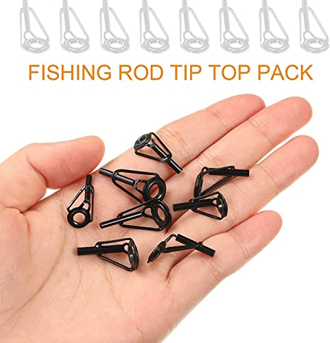 8 Pcs Fishing Rod Tip Repair Kit, Rod Tips Replacement Kit, Mirco Stainless Steel Ceramic Guides Ring, Black Wear Resistant Guide Replacement Small Kit (Small