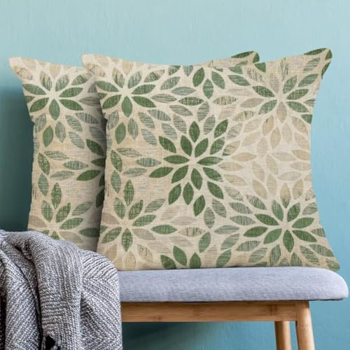 AEIOAE Sage Green Pillow Covers 18 x 18 Inch Set of 2, Rustic Geometric Dahlia Flower Decorative Throw Pillow Covers Farmhouse Floral Cushion Covers for Couch Home Sofa Outdoor Decor - color: Sage Green Floral, size: 18" x 18" (Pack of 1)