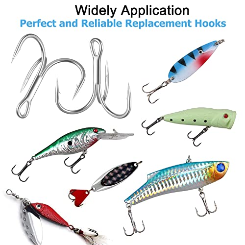 Treble Fishing Hooks, 110pcs Super Sharp Triple Fish Hook Classic Round Bend High Carbon Steel Treble Hooks Barbed for Catfish Bass Trout Freshwater Saltwater - color: Silver, size: 110pcs 1#