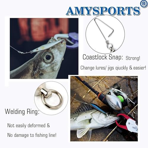 AMYSPORTS High Strength Fishing Snap Swivels - Stainless Steel Ball Bearing Swivels - Saltwater & Freshwater Fishing - size: Size 6+6 (180lb) 50 pcs