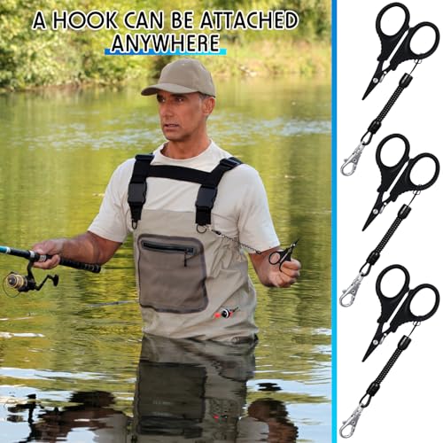 Minatee 3 Pieces Fishing Scissors, Stainless Steel Fishing Line Cutter Portable Braided Line Cutter with Titanium Coating Fishings with Hook and Retractable Coil Lanyards Accessories