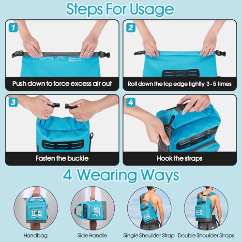 MORXPLOR Dry Bag Waterproof,5L/10L/20L/30L/40L/55L Roll Top Dry Bag Backpack with WaterProof Phone Case for Swim,Kayak - color: Sky Blue, size: 10Liter