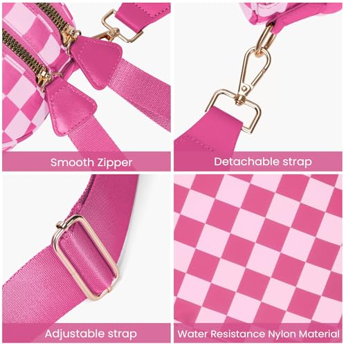 Checkered Crossbody Bum Bags for Women Nylon Checkered Purse Checkerboard Fanny Pack - color: A08-rose Red