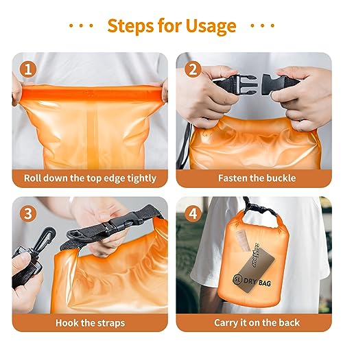 Waterproof Dry Bag - Roll Top Transparent Storage Bag,2L/5L/10L/20L,Suitable for Traveling, Swimming, Kayaking, Camping, Fishing, Rainy Day Trips - color: Orange, size: 5L