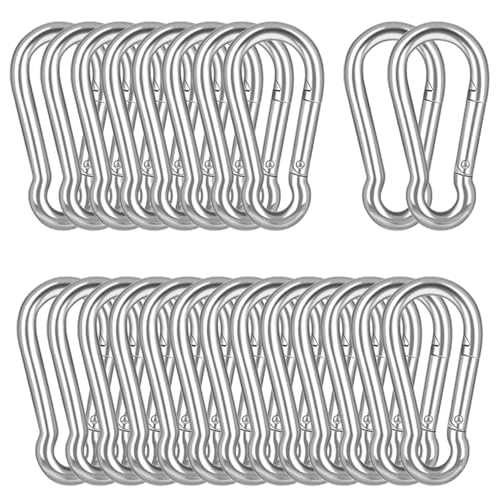 30PCS M8 Heavy Duty Carabiner Clip, 3Inch Snap Hook Quick Link Small Carabiner Clips,Spring Link Buckle for Fishing Camping Hammock Dog Leashes-550LBS Holding Capacity (Silver) - color: Silver, size: 30PCS-M8