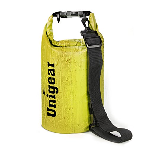 Unigear Dry Bag Waterproof, 2L/5L/10L/20L/30L/40L Floating and Lightweight Bags for Kayaking, Boating, Fishing, Swimming and Camping with Waterproof Phone Case - color: Yellow, size: 5L