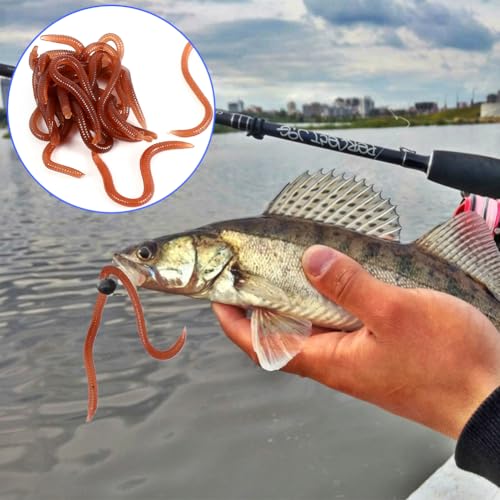 Joyzan Fishing Bait,Soft Lure Trout Fake Earthworm Bass Artificial Worm Kit | Faux Lures Trick Toy Drop Shot Bloodworm Grub Stickbaits Realistic Tackle Lifelike Shaped Stretchy Fresh Water PVC 18PCS