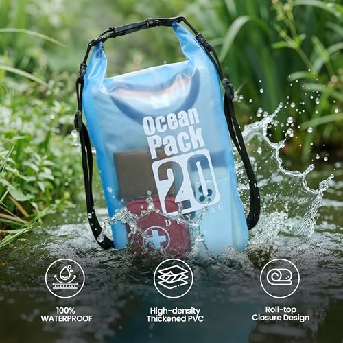 TILYMOL Dry Bag Waterproof, Roll Top Small Waterproof Backpack 20L, Floating Lightweight Bag with Water Proof Phone Pouch for Kayaking, Paddle Boarding, Boating, Fishing, Swimming - color: Blue