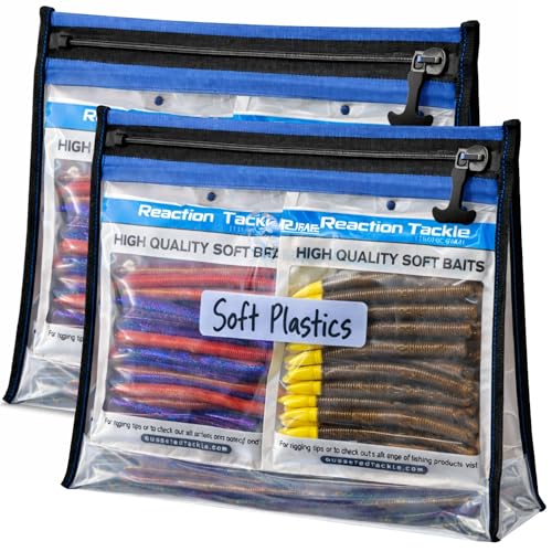 Reaction Tackle Waterproof Clear Tackle Bags, Dive Rated Zipper Submersion Proof Storage for Soft Plastics and Lures, Gusseted and Flat for Boats and Kayaks, 14x9 in Gusset, 2-Pack - size: 14x9 in Gusset, 2-Pack